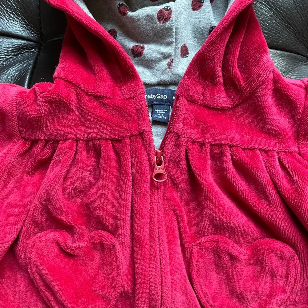Baby Gap Soft Velour Hoodie with Heart Shapes Pockets